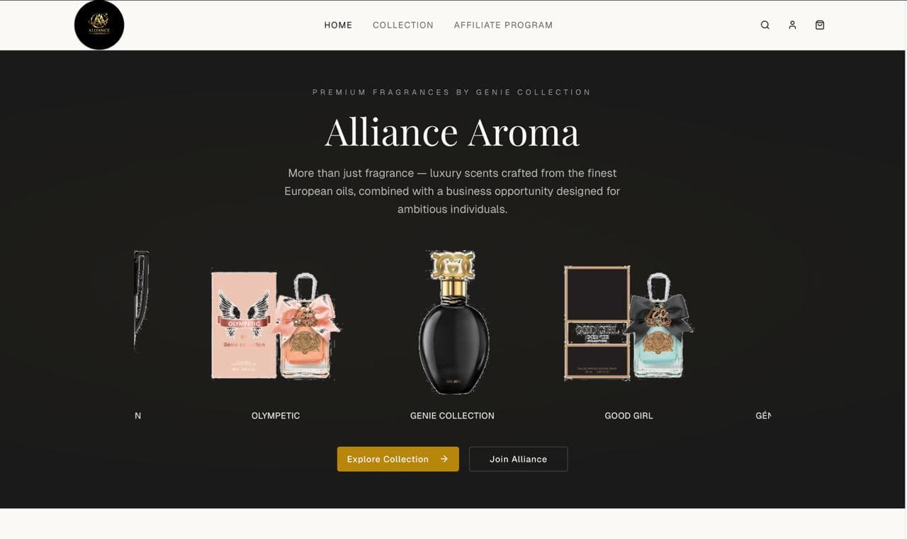 Alliance Aroma live homepage